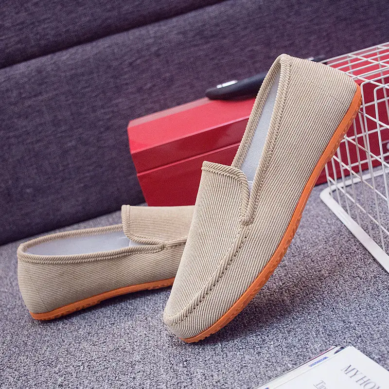 Лоферы мужские на плоской подошве тканевые слипоны Мокасины летняя модная обувь