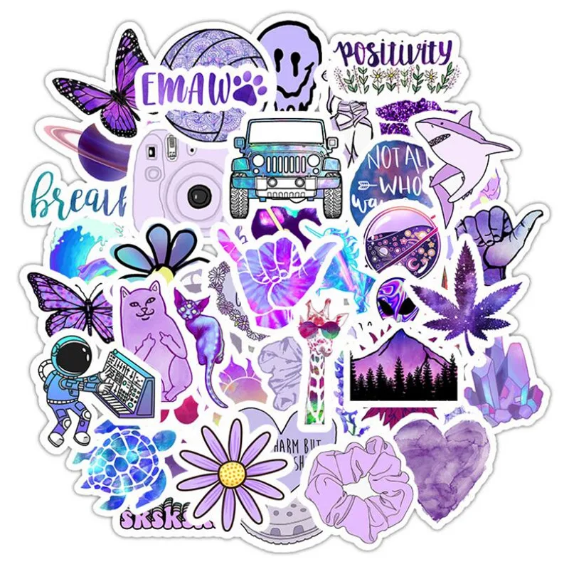 

10/30/50PCS cartoon small fresh purple computer water cup luggage waterproof graffiti helmet decoration sticker wholesale