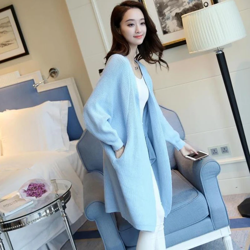 

Bat Sleeve Sweater Women's 2020 Autumn Winter Coat Korean Version Long Loose Solid Color Woman Knitted Cardigan Korean Tops