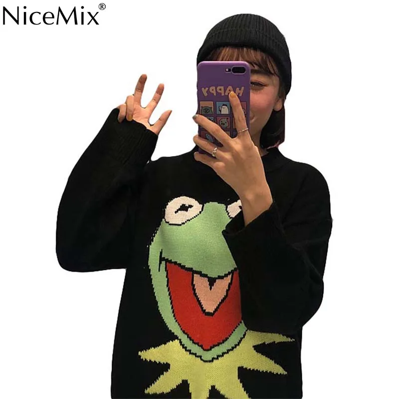 NiceMix мультяшный свитер в стиле Харадзюку для женщин повседневные Пуловеры и