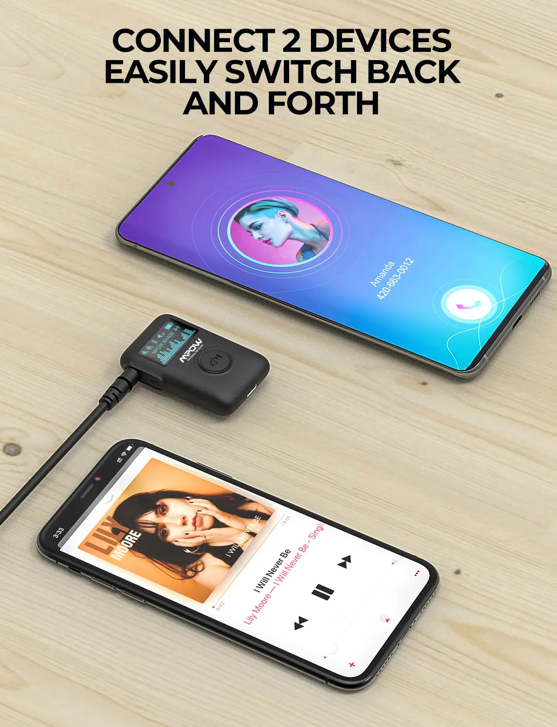 

MPOW BH408 Bluetooth Wireless Music Receiver Bluetooth 5.0 Audio Receiver with OLED Display Screen Music Streaming Adapter