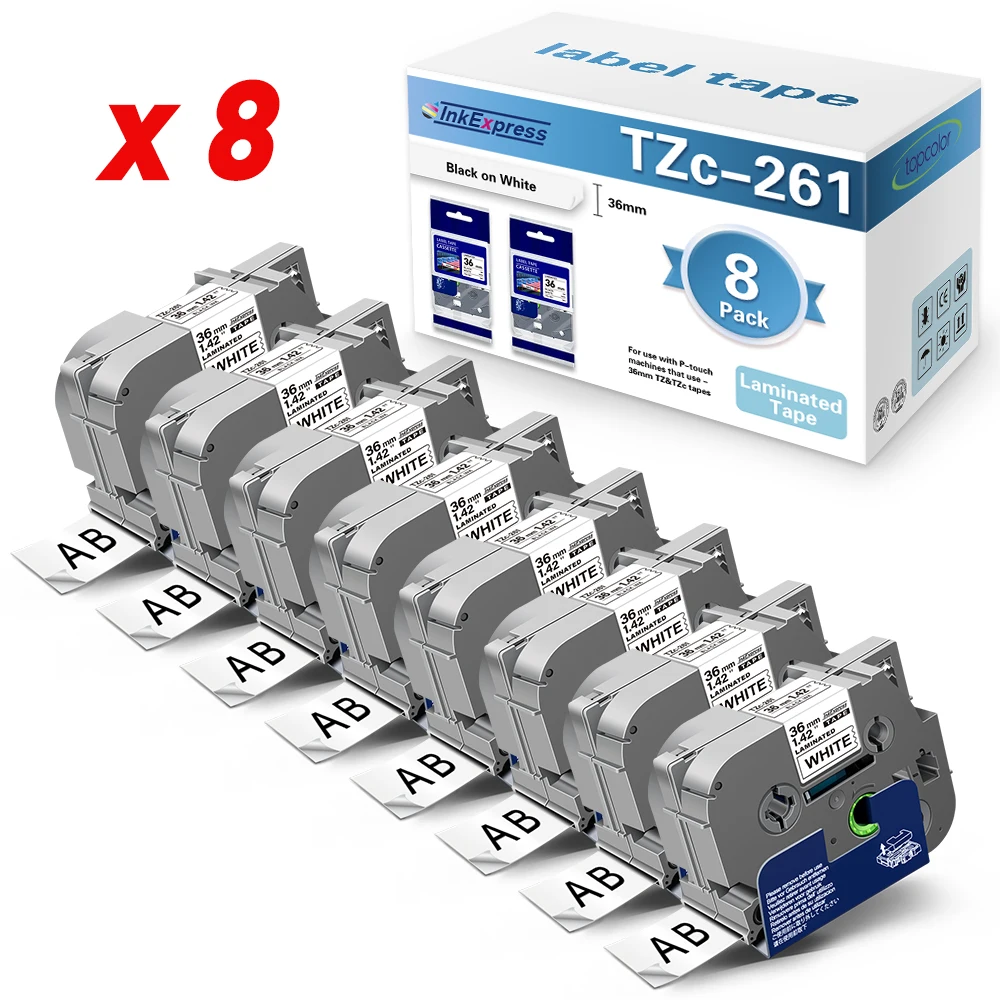 8PK 36 мм для ленты этикеток Brother tzc261 черно-белая совместимая с P сенсорная
