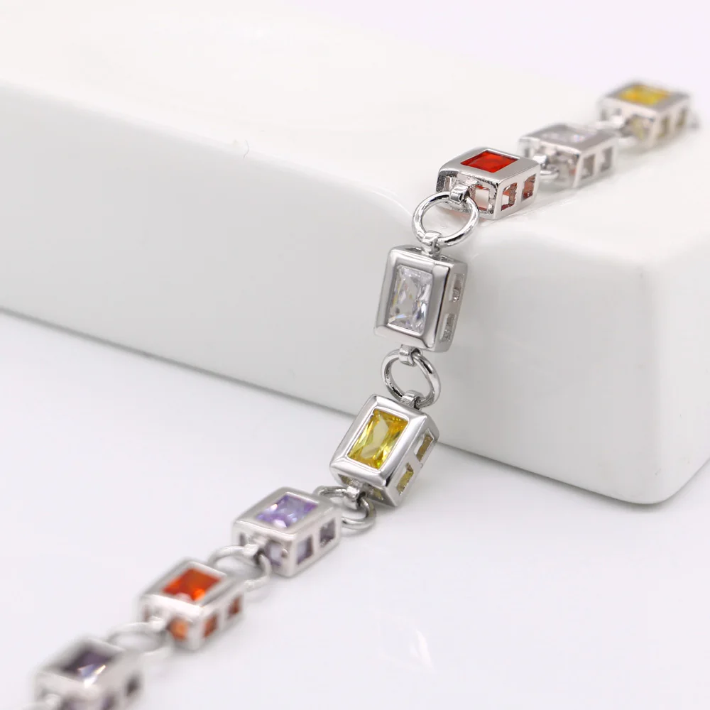 Роскошные свадебные Цирконий 925 стерлингового серебра браслет цепочка на руку