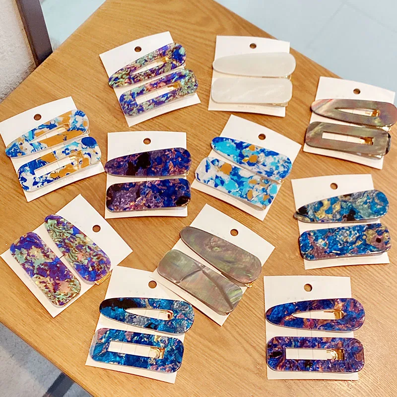 

2PCS/Set New Women Elegant Colorful Print Geometric Acrylic Hairpins Sweet Hair Clip Headband Barrettes Fashion Hair Accessories