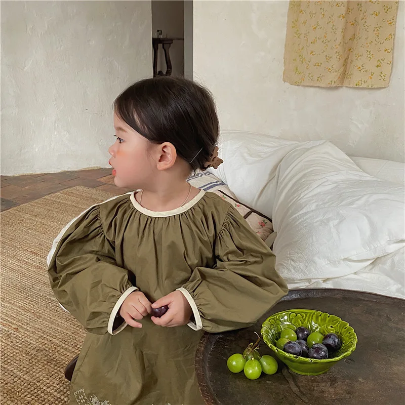 

2021 Girls Autumn Dress Children's Round Neck Long Sleeve Dress 2 Year Old Baby Girl Clothes Knee-Length Kids Dresses for Girls