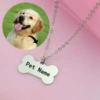 personalized dog bone pendant necklace custom pet dog name necklace stainless steel dog jewelry memorial gift