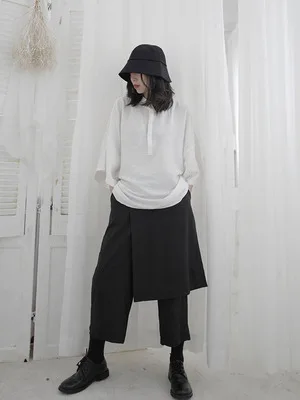Yamamoto Black Capri Pants women's loose double layer personality design feeling minority Japanese wide legs casual pants