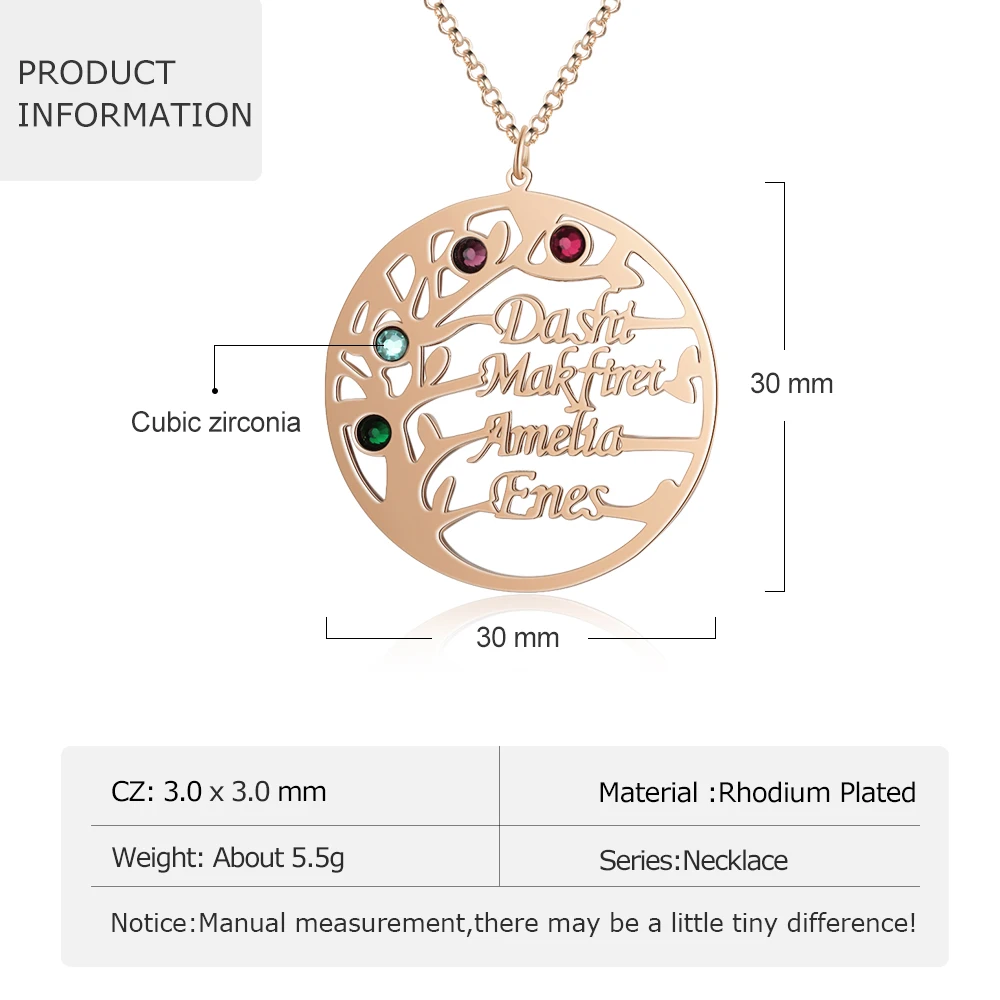 Ожерелья с именем персонализированного имени кулон деревом гравировка 4 имена