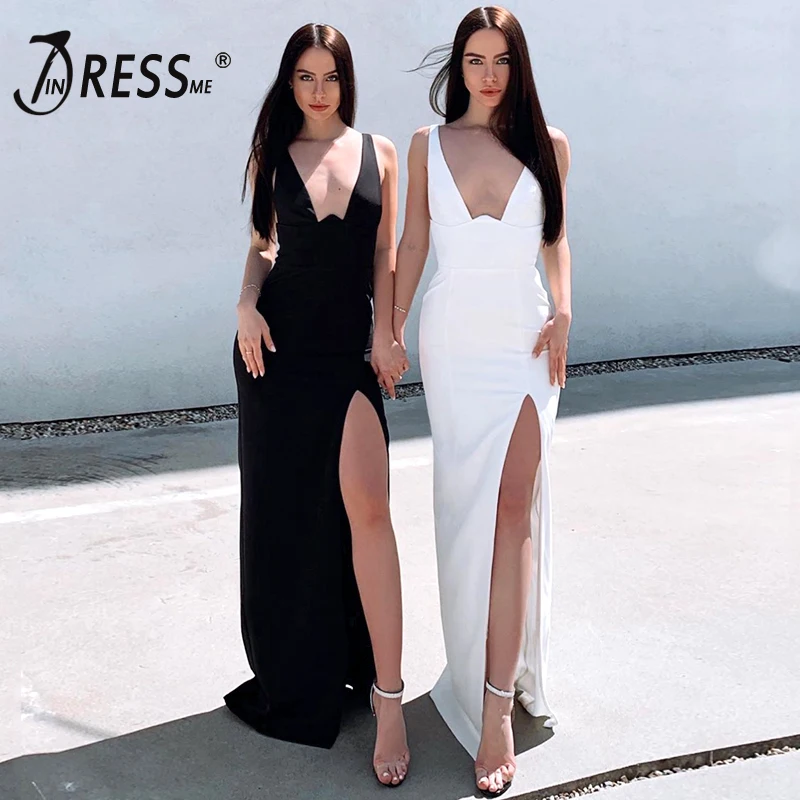 Женское платье без рукавов INDRESSME длинное с повязкой и глубоким v образным вырезом