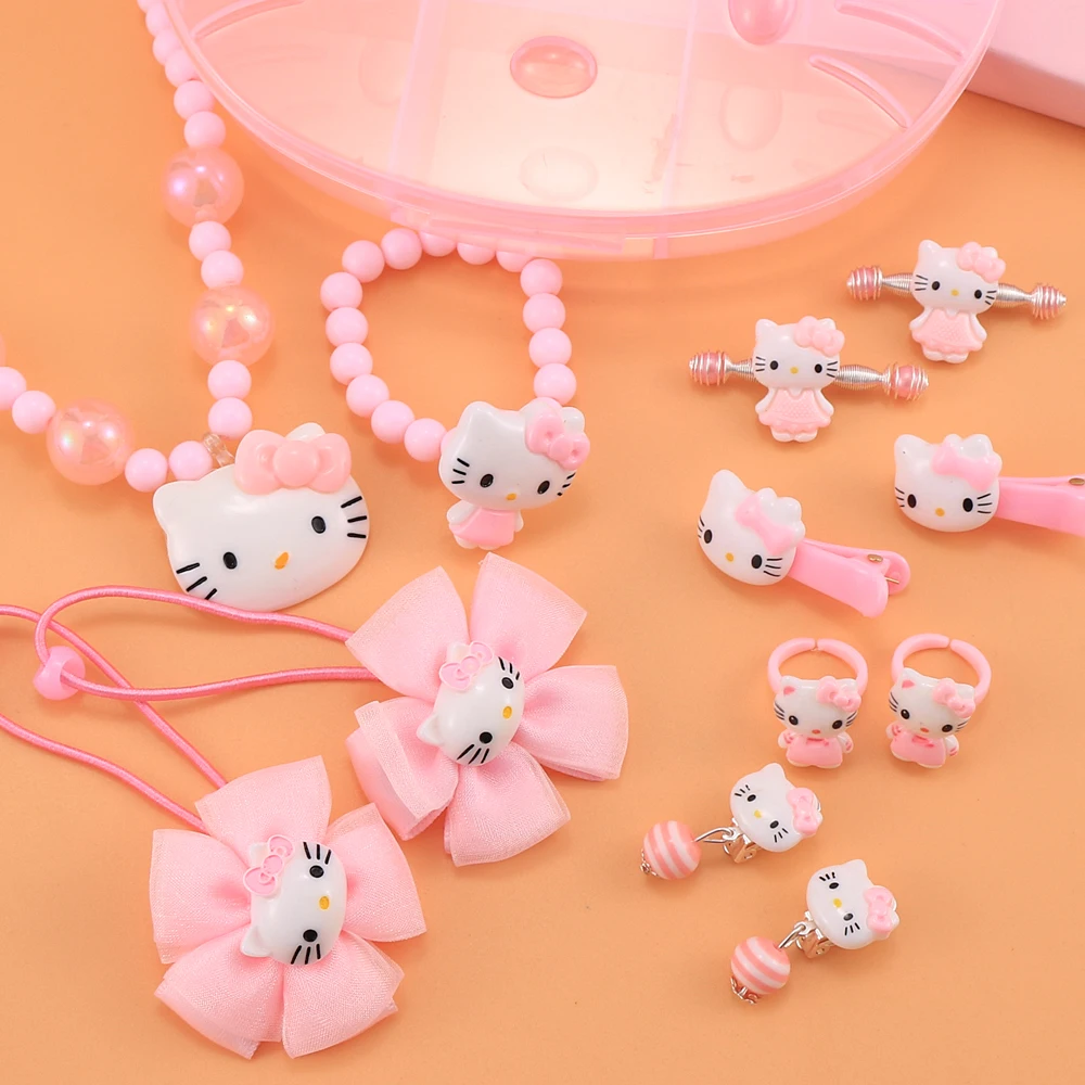 Hello kitty Аксессуары для волос Набор заколки для волос эластичные ленты для волос Детские Девочки ожерелья, браслеты, ювелирные изделия подарки на Рождество и день рождения
