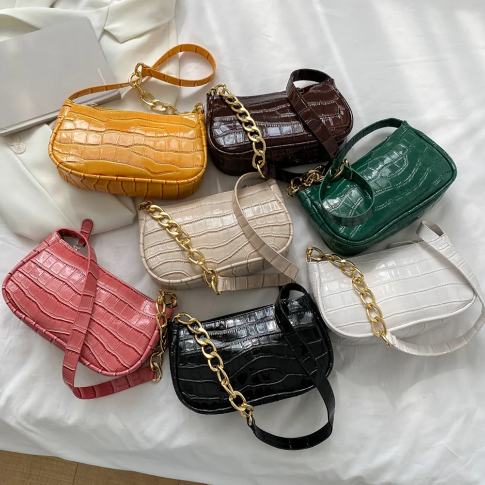 

Fashion Women Alligator Pattern Pure Color Chain PU Leather Shoulder Underarm Bag New Casual Ladies Shopper Small Handbag Purse