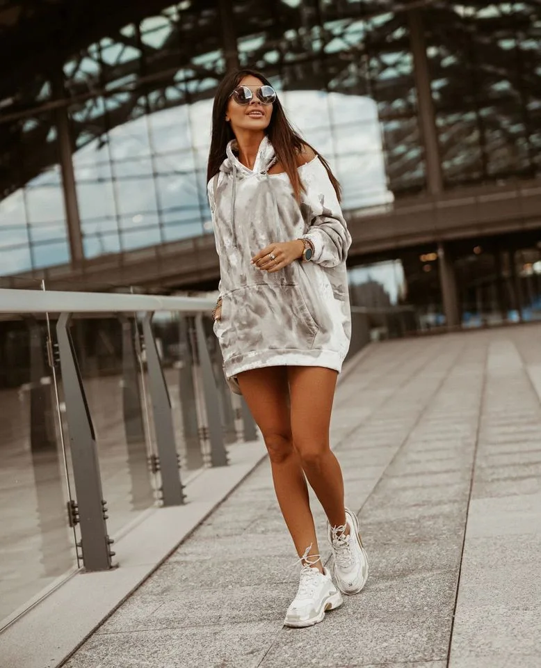 

Hoodies Women Spring Autumn Tie-dye Print Hooded Hollow Out Pockets Long Sleeve Sweatshirts Femme Clothing 2021 Casual Loose Top