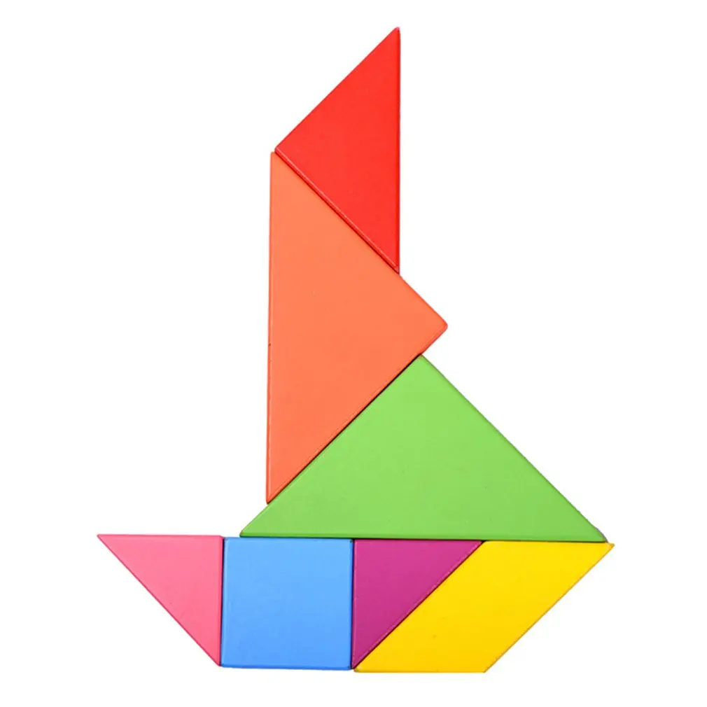 Деревянные Tangram 7 шт головоломки Красочные квадратные IQ Игры Головоломка