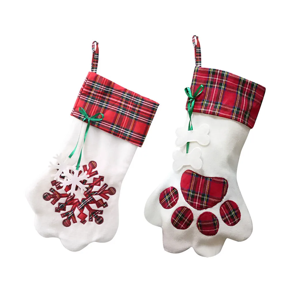 Xmas Tree Ornament Socks Decoration Party Holiday Merry Christmas Dog Paw Pattern Decor Gift Pendant New Year Gif 2pcs L*5 | Дом и сад