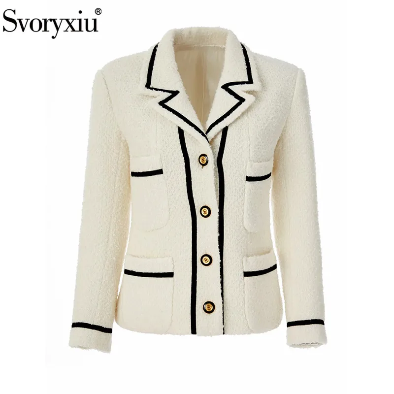 

Svoryxiu/дизайнерские модные офисные женские куртки на осень и зиму, женское однобортное пальто из смешанной шерсти, твидовое белое пальто, вер...