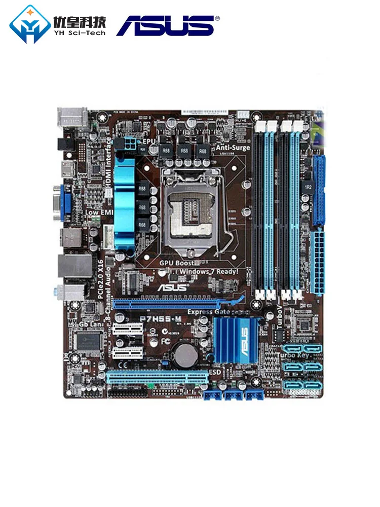 Оригинальная б/у настольная Материнская плата Intel H55 Asus P7H55-M разъем LGA 1156 Core i7/i5/i3/Pentium DDR3 16G uATX