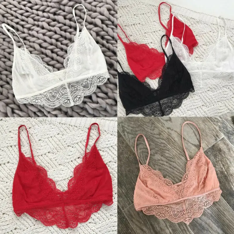 

Sexy Underwear Ladies Women Crop Top Sexy Sleeveless Lace Sheer Lace Bra See-through Hollow Out Bralette Bralette