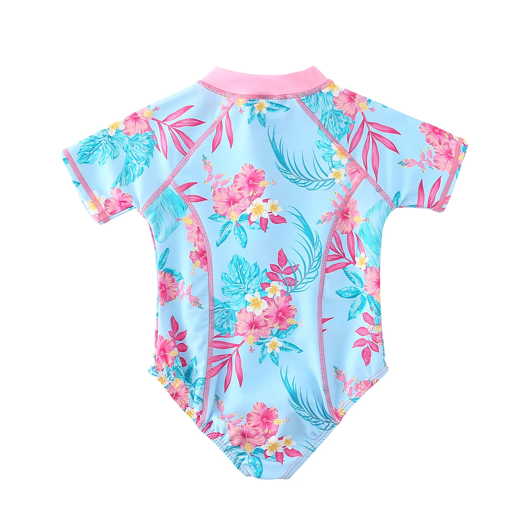 Wishere One-piece Swimsuit Printed Bikini Cute Baby Girls' Swimwear Short Sleeves Infant Swimming Suit UPF50+ Sunsuit For Kids