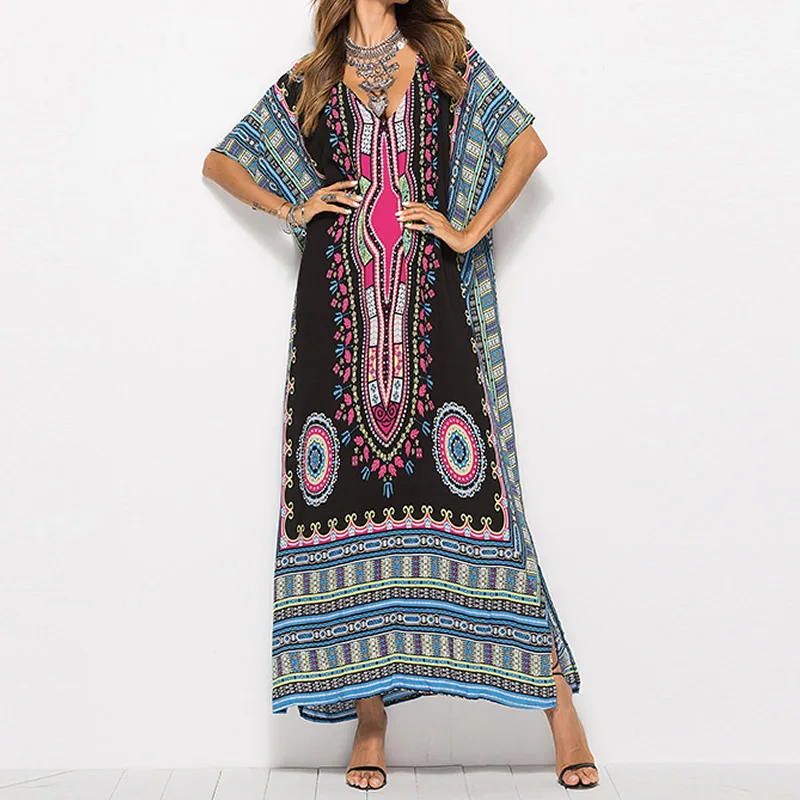 Летнее богемное Платье с принтом летучая мышь Для женщин 2020 повседневное