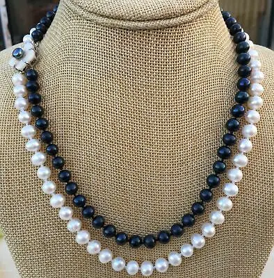 

Ожерелье из натурального черно-белого пресноводного жемчуга, 2 ряда, 7-8 мм