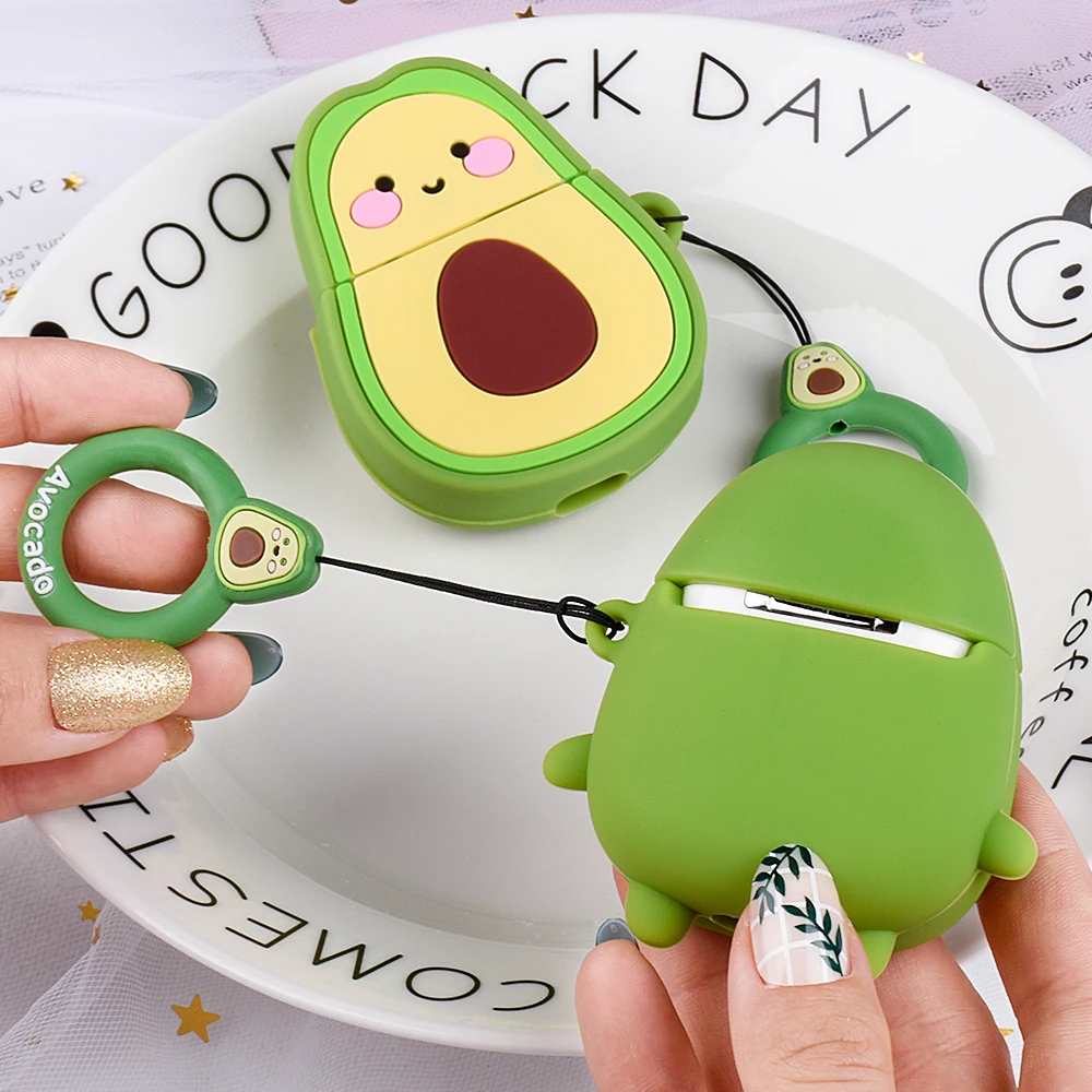 

2021 new cartoon cute Avocado Bluetooth headset protection box, suitable for the charging box with Airpods1 2 3