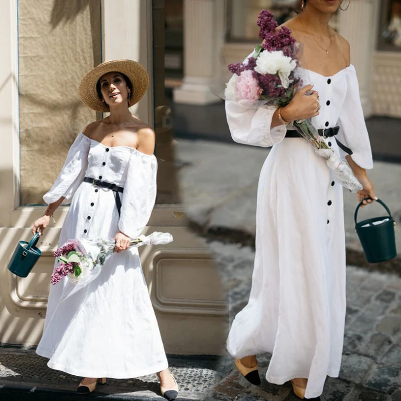 

2021 Fashion Boho Long Maxi Dress Women Summer Ladies Sleeveless White Beach Dress Evening Party Casual Dresses Vestidos