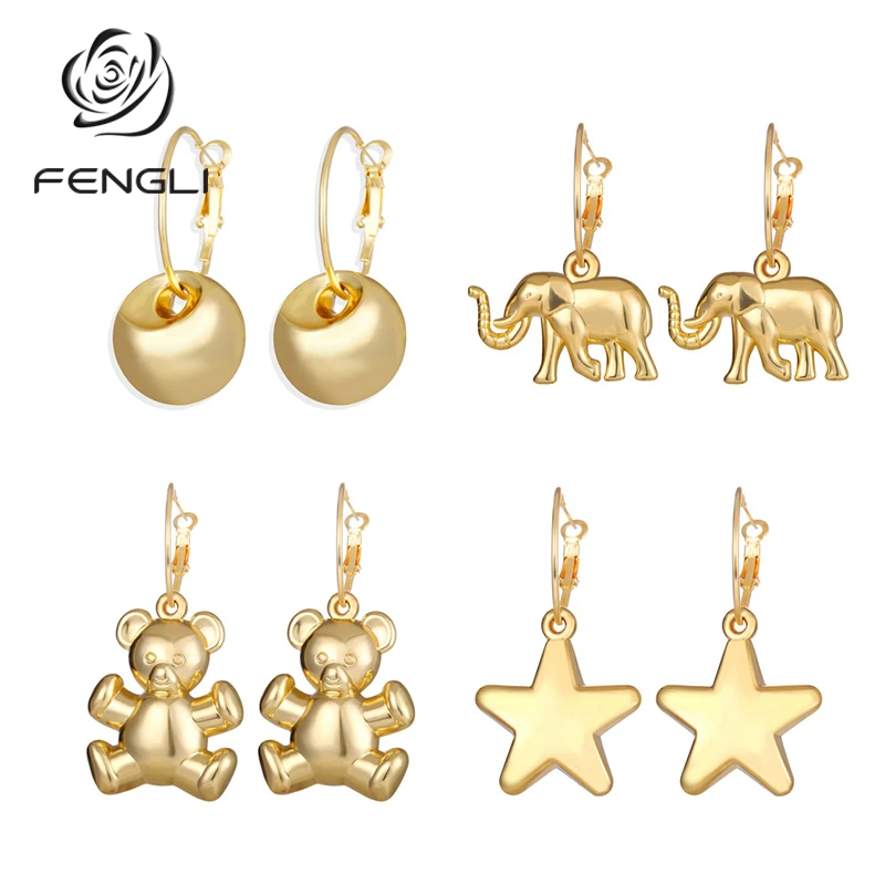 Женские винтажные серьги FENGLI в форме сердца с металлическим медведем