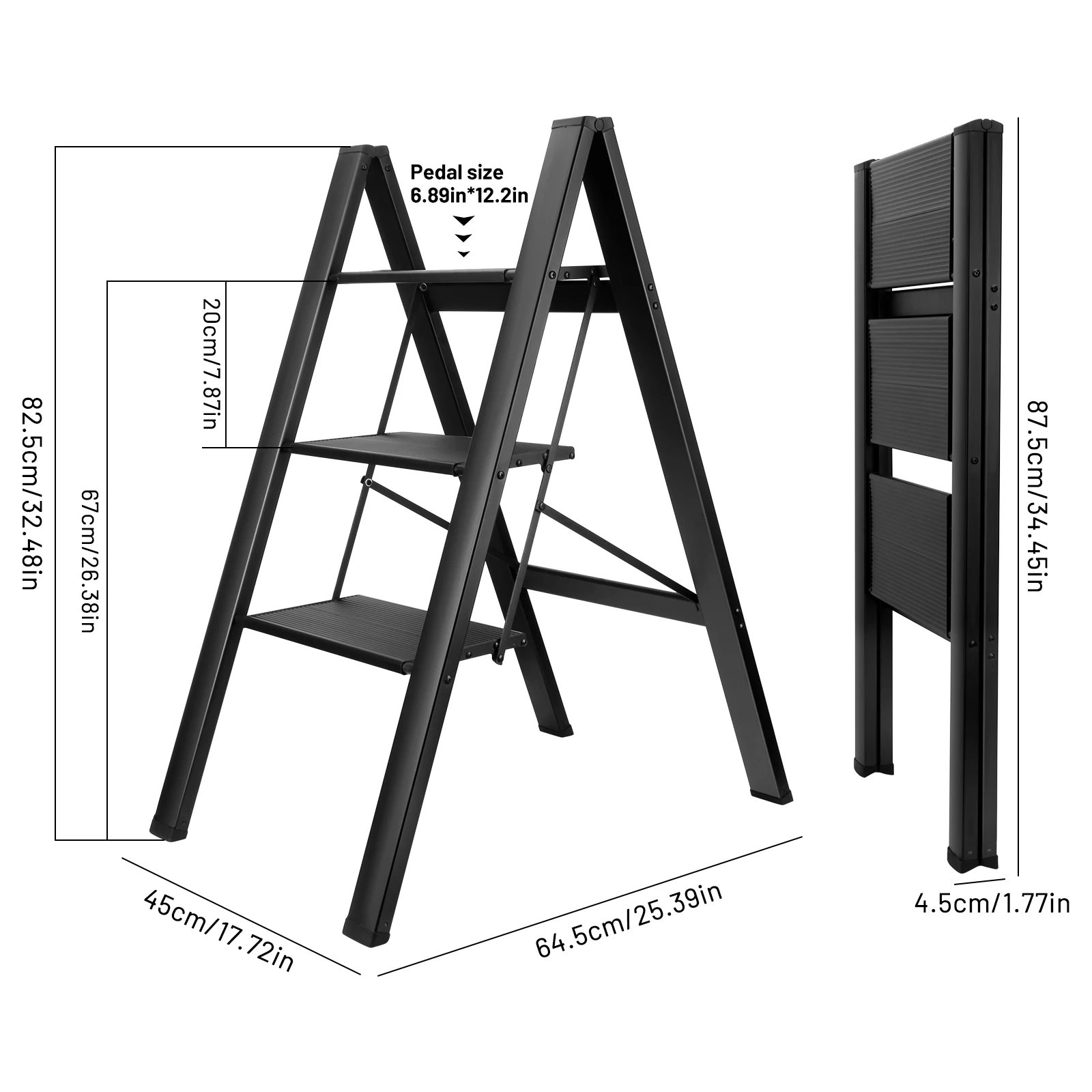 

Multifunctional 3-step Folding Ladder Aluminum Alloy Herringbone Ladder Telescopic Ladder Portable Step Stool Shelf Ladder Light