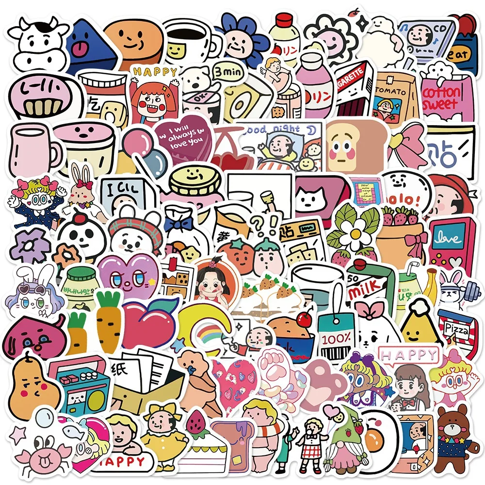 

90pcs Cartoon Cute Characters girls Sticker Skateboard Guitar Luggage Gift Helmet Aesthetic Car DIY Colour Decal Children Toy