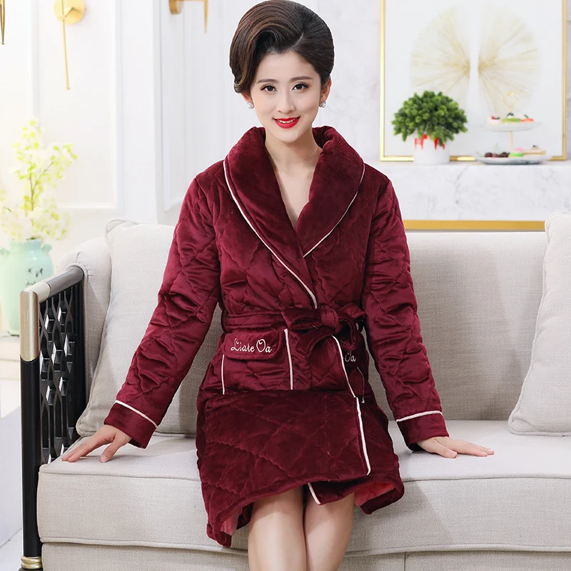 Winter Thick Warm Women's Three Layer Cotton Robe Long Sleeve Cardigan Loose Soft M-3XL Female Lounge Bathrobe