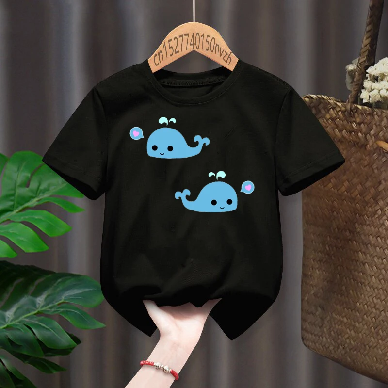 

2021 New Little Whale Print Boys/Girls White T-shirt Pink Kid Summer Kawaii Funny Clothes Little Baby Y2K Clothes,Drop Ship