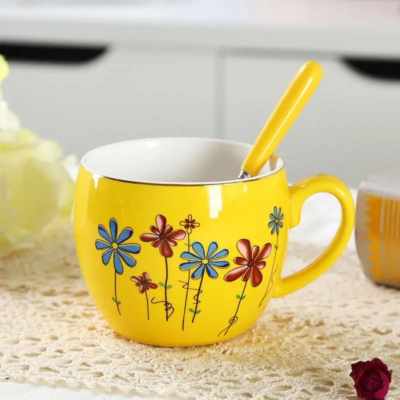 Красочная керамическая чашка с большим горлышком кофейная для пары подарок на