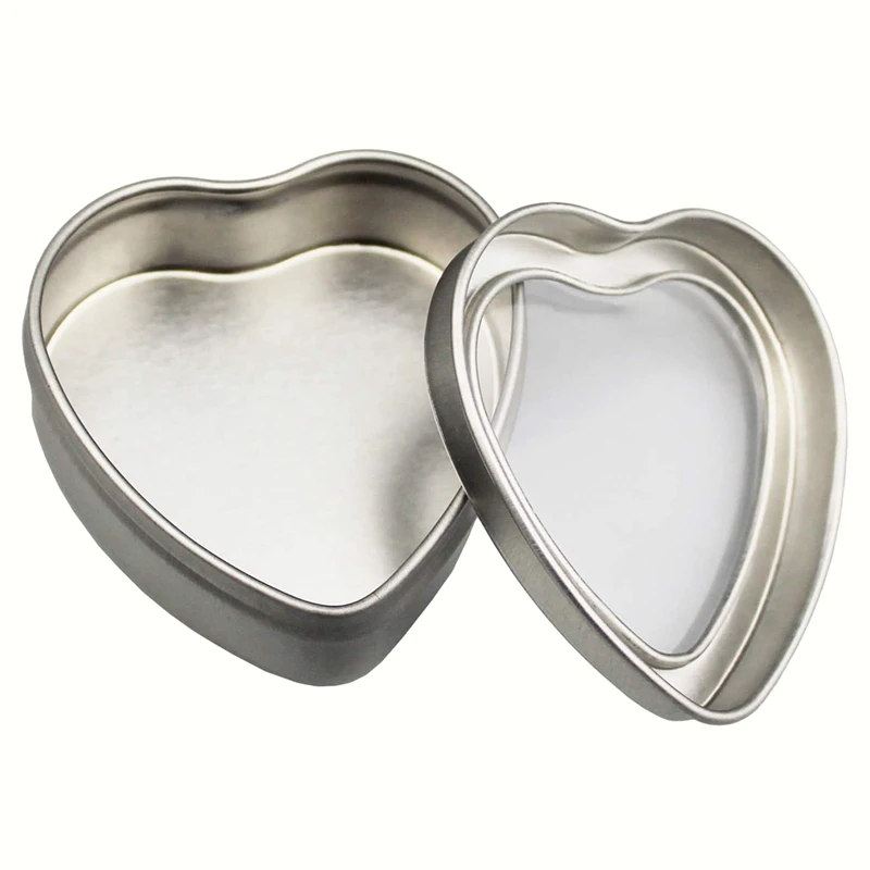 

25-Pack 2Oz Empty Heart Shaped Silver Metal Tins with Clear Window for Candle Making, Candies, Gifts & Treasures