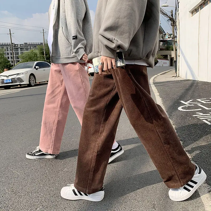 

2021Winter choked Corduroy Broek Men Mode Retro Random Wijde Broek Men Streetwear Losse Hip-Hop Straight Pants Men