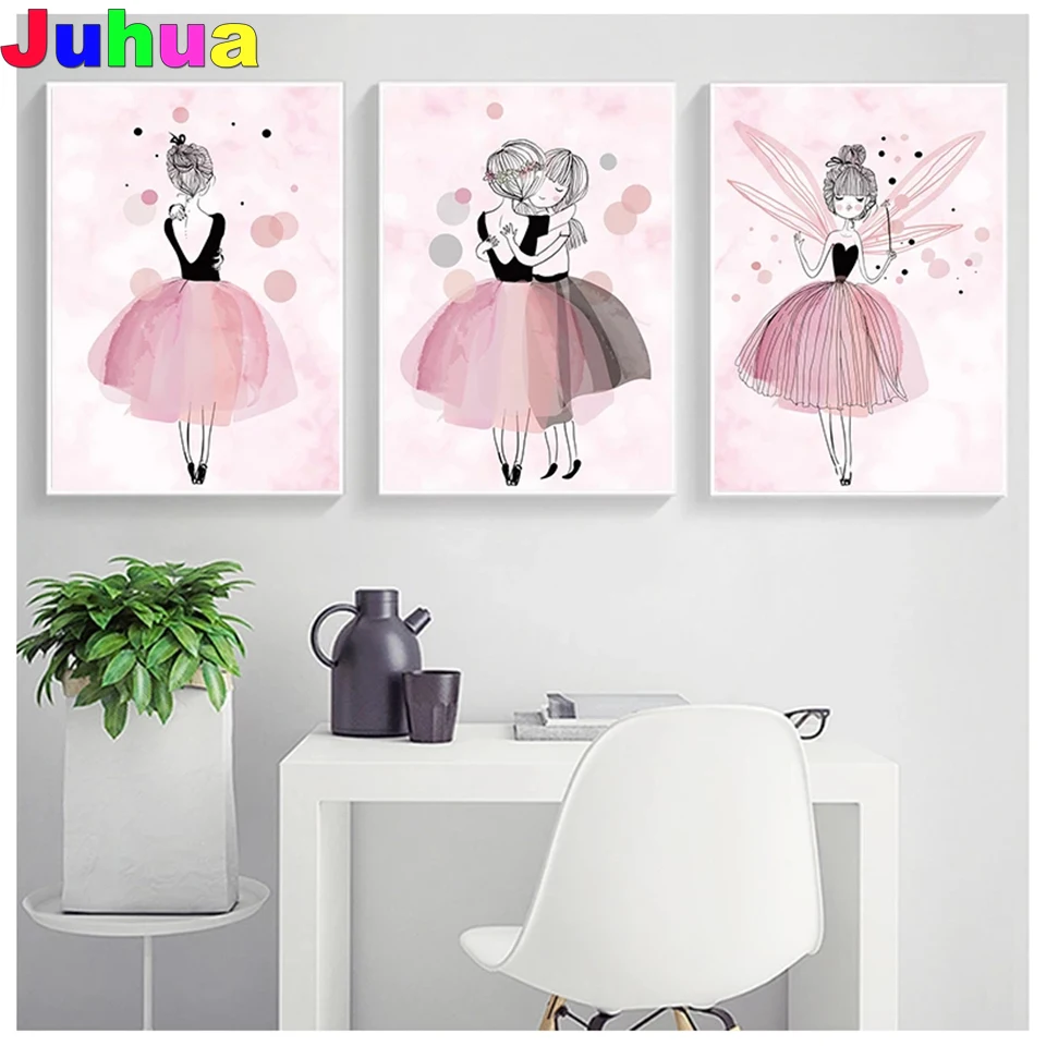 Pink Princess Diy 5d Diamond Painting mosaic stitch nordic cartoon Ballet Girl Diamond Embroidery kids girl room decor