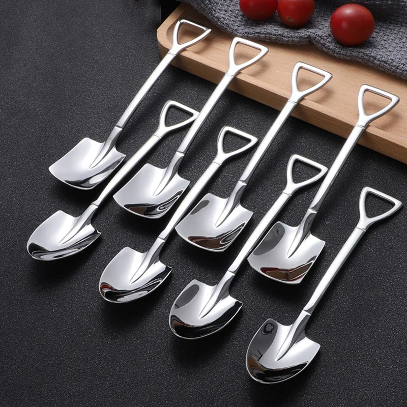 

1 Pcs Creative Retro Shovel Coffee Spoon Stainless Steel Dessert Fruit Ice Cream Cake Spoon Tip/Flat Shovel Spoon