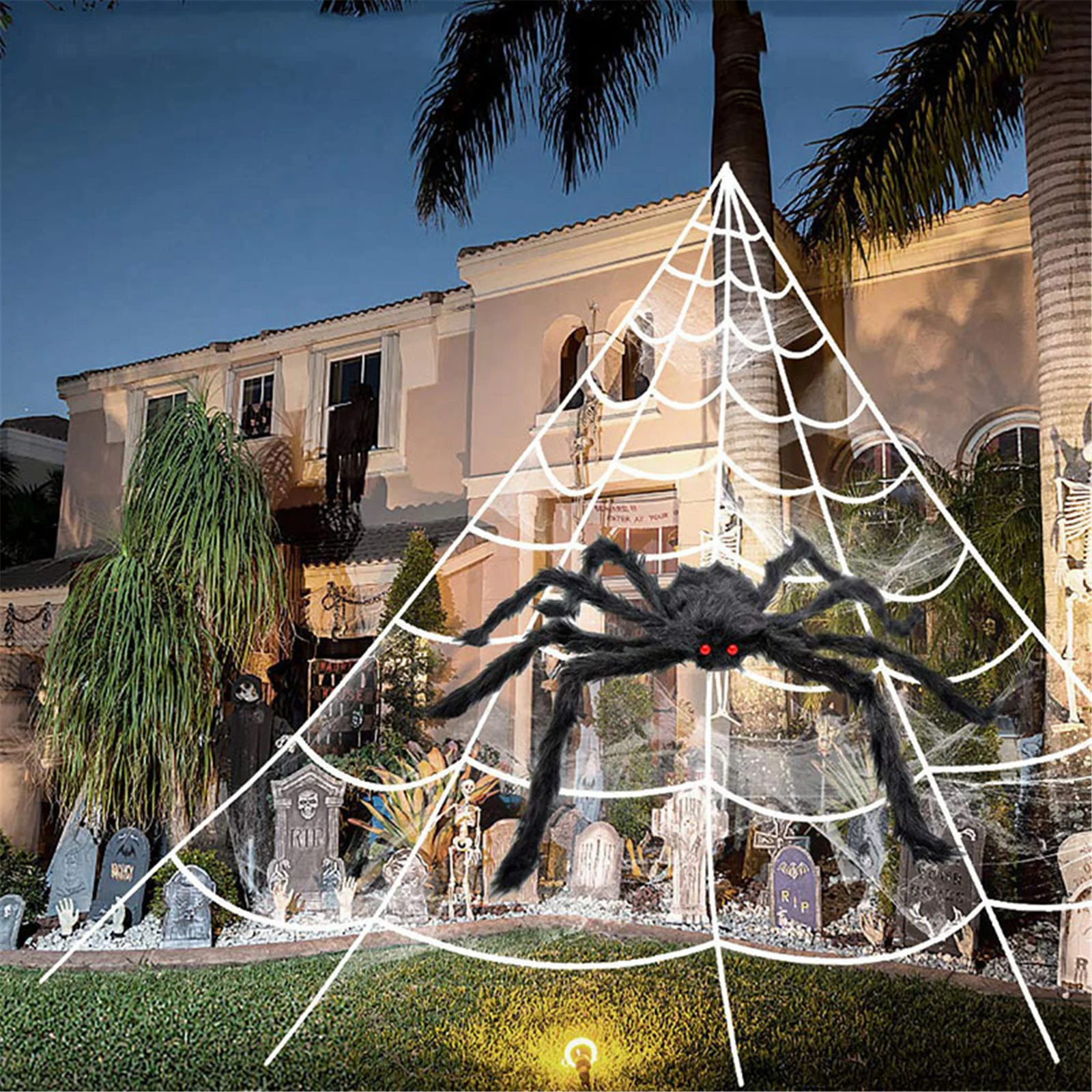 

Newly Outdoor Halloween Decoration Set Fixable Simulation Spider Web Decorative Props for Home Garden Courtyard