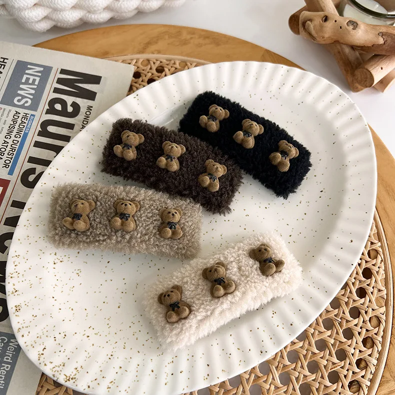 Корейские зимние новые меховые заколки с помпоном милые прямоугольные для волос