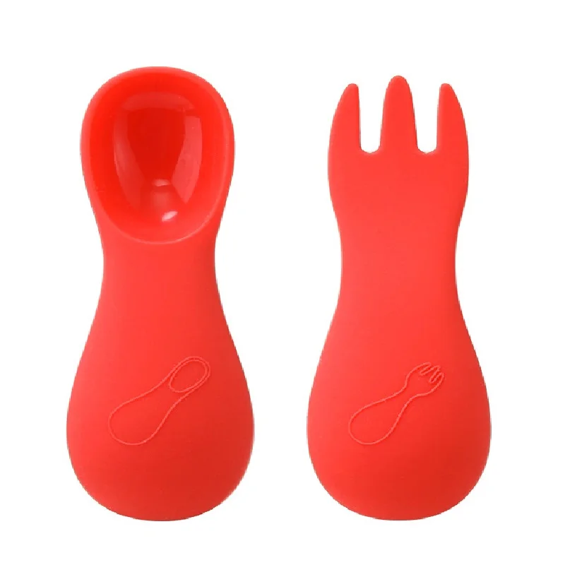 

Parabebe Silicone Baby Food Eat Training Short Handle Soft Learning To Eat Kids Fork Spoon Cutlery Set Baby Utensils