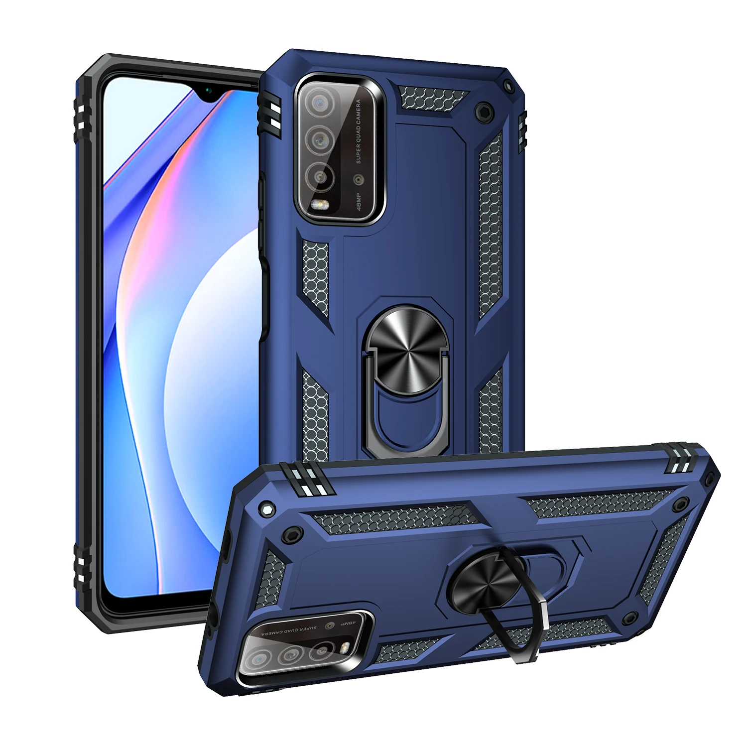 

Rugged Armor Phone Case For Xiaomi 10S Redmi 9 9T Power With Metal Magnetic Shockproof Bracket PC Anti-fall Protector Back Cover