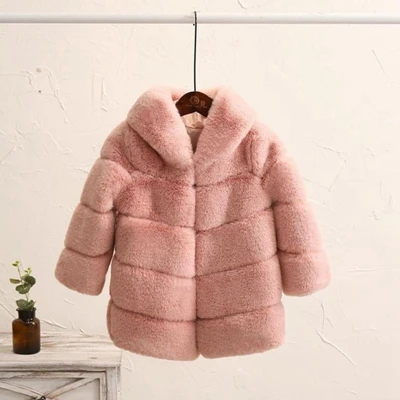 Pink Зимнее пальто с мехом для девочек; элегантные куртки и пальто с искусственным мехом для маленьких девочек; Верхняя одежда с капюшоном с искусственным кроличьим мехом; TZ150 - Цвет: Pink