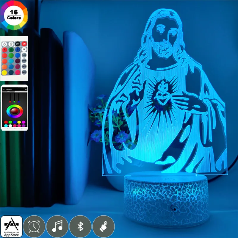 

Jesus Image 3D Illusion Night Light Room LED Lamp Nightlight RGB Color Change Sincere Christian Gift Gathering Decor APP Control