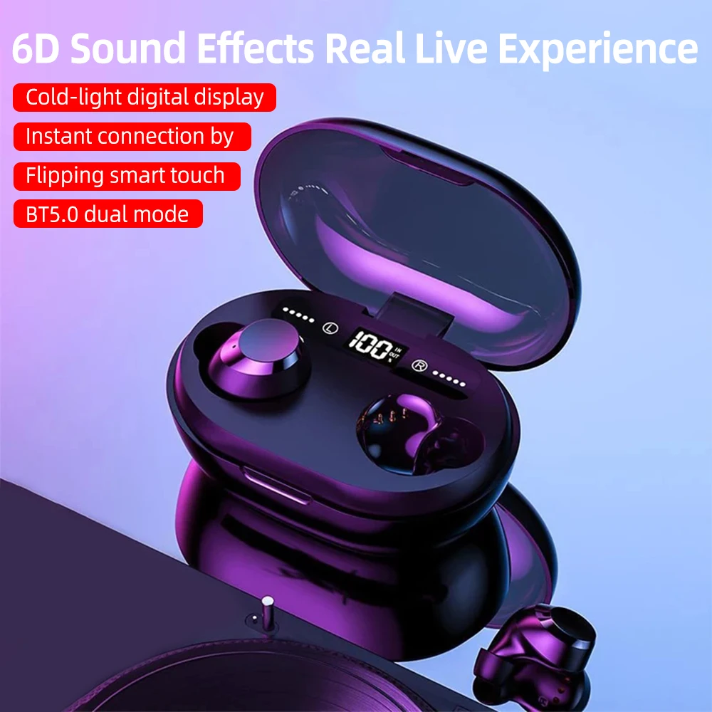 6D стерео Bluetooth наушники с шумоподавлением Беспроводные TWS 3300 мАч светодиодный