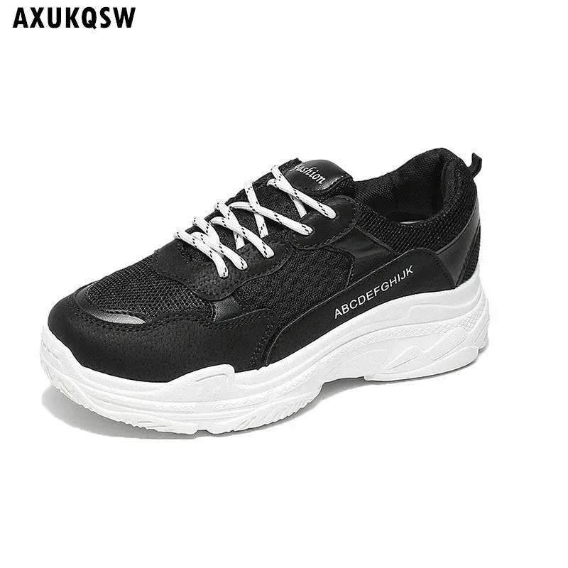 black Женская спортивная обувь года моды Tenis Feminino летняя белая дышащая сетка кружева с толстым каблуком туфли на платформе расширенный супер - Цвет: black