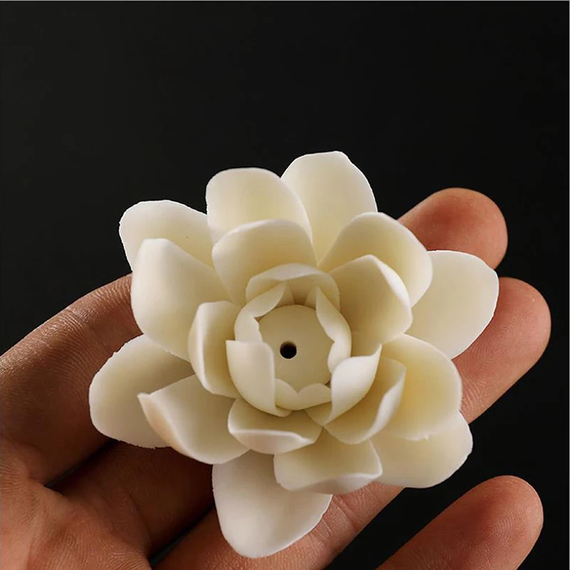 

Handmade Buddhist Aromatherapy Censer Use In Office Teahouse Ceramic White Lotus Incense Burner Home Decor Incense Stick Holder