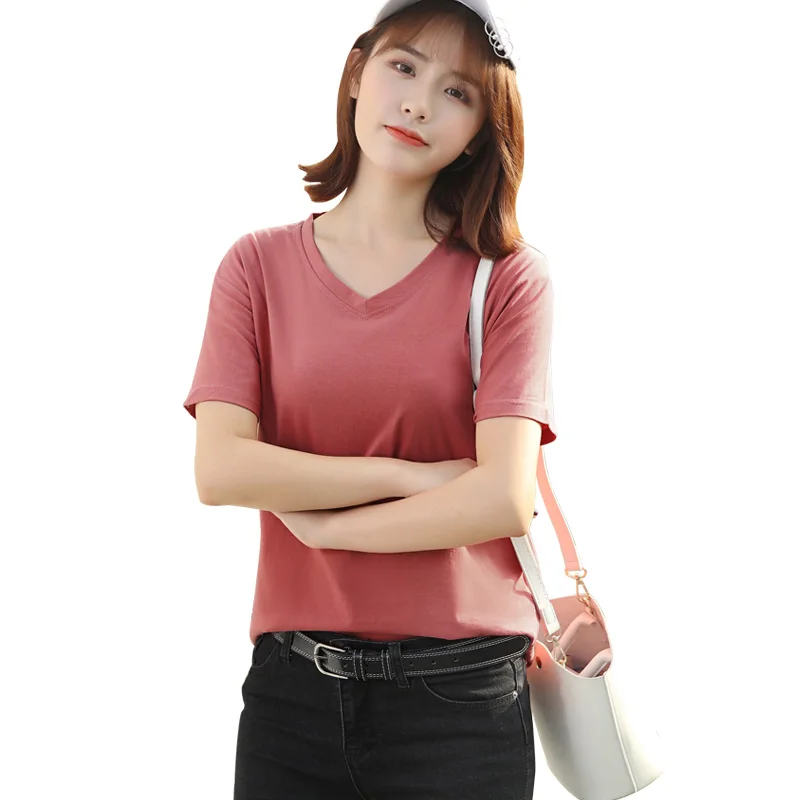 Женская футболка с коротким рукавом хлопковая эластичная Базовая 9 цветов на