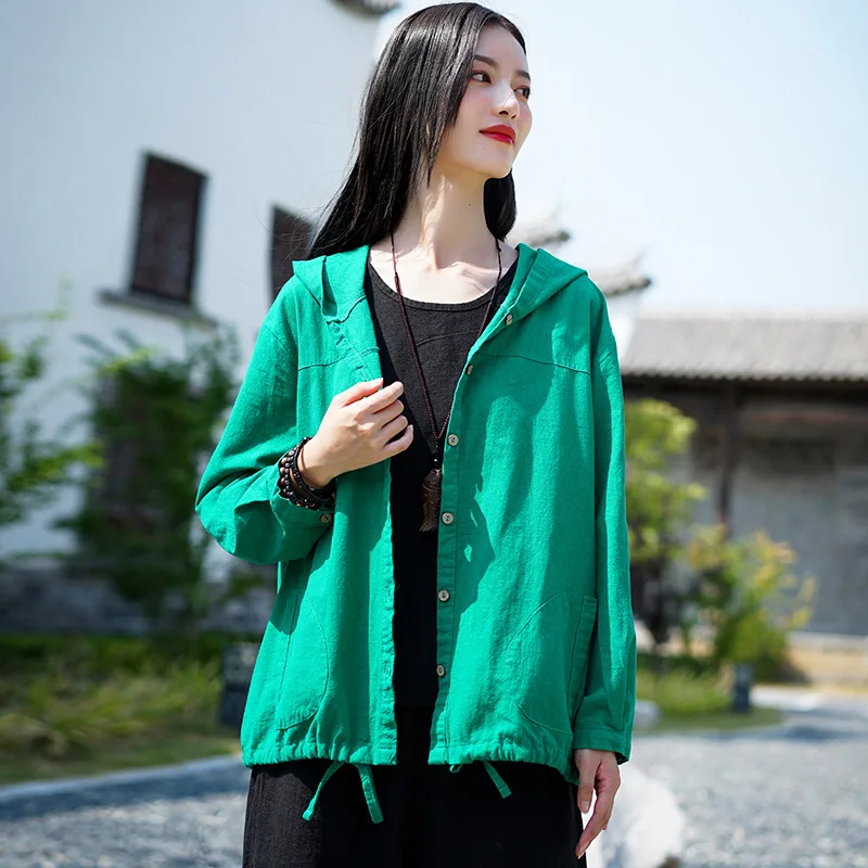 Женское осеннее однотонное хлопковое льняное короткое пальто Женская