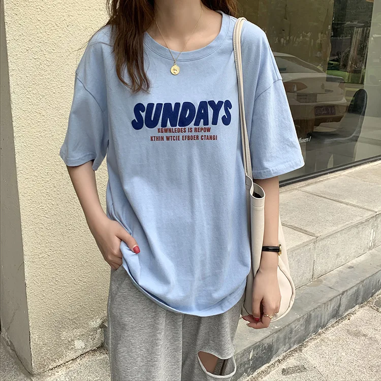 

SANGMAY Fashion Print T-Shirt Summer Women Tee Casual Top Sundays