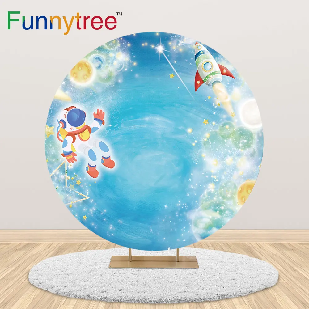 

Funnytree Детская фотография Космос круглый фон акварель астронавт путешествия фантазия мечта синий день рождения