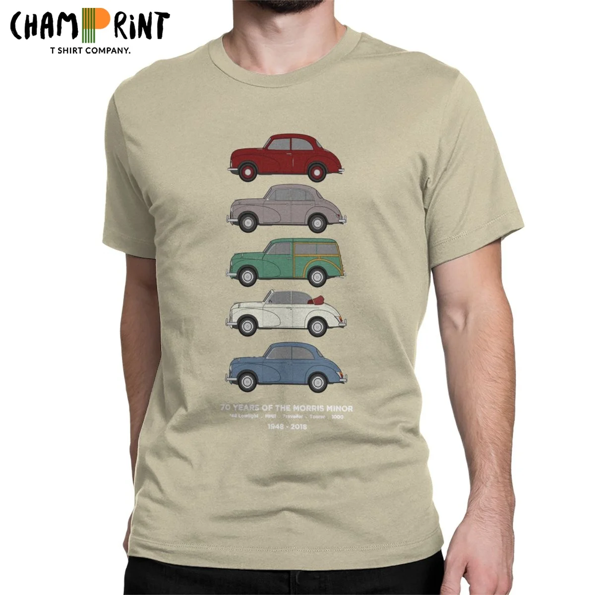 

Morris незначительные 70th юбилей футболка с изображением автомобиля для мужчин; Классические коллекции винтажные 100% хлопковые футболки с круг...